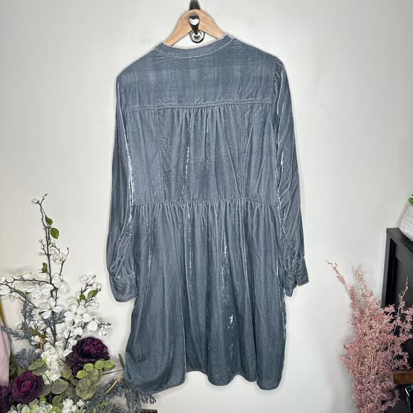 ANTHROPOLOGIE x HOLDING HORSES Velvet Shirt Dress Dusty Blue Gray Sz XL {3Y47} - Picture 4 of 6